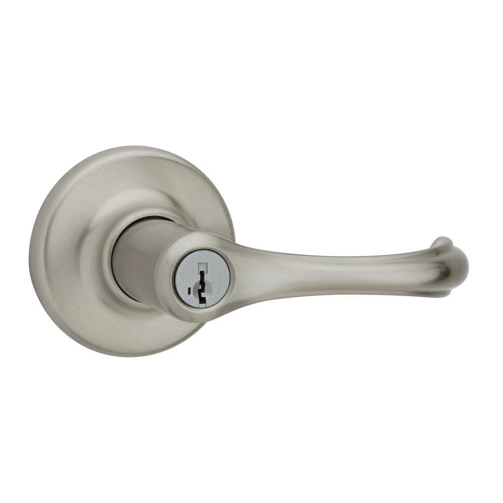Dorian Satin Nickel Exterior Entry Door Lever featuring SmartKey Security