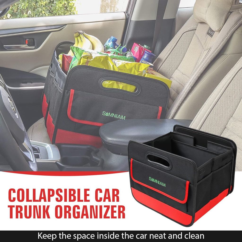 Simniam Collapsible Car Trunk Organize with 3 Removable Dividers, Trunk Organizer Fits Most Car, SUVs, Truck, or Minivan (2 Compartments, Red)