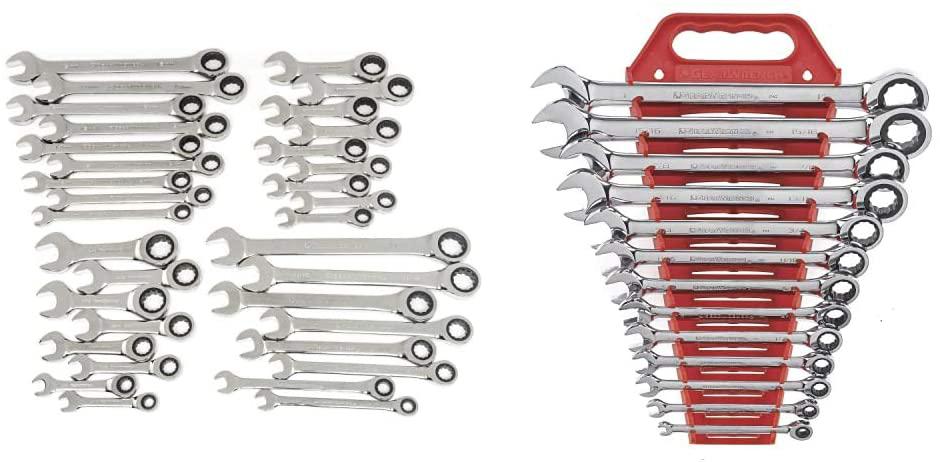 GEARWRENCH 34 Pc. 12 Pt. Ratcheting Combination Wrench Set, Standard &amp; Stubby, SAE/Metric - 85034 &amp; 13 Pc. 12 Pt. Ratcheting Combination Wrench Set, SAE - 9312