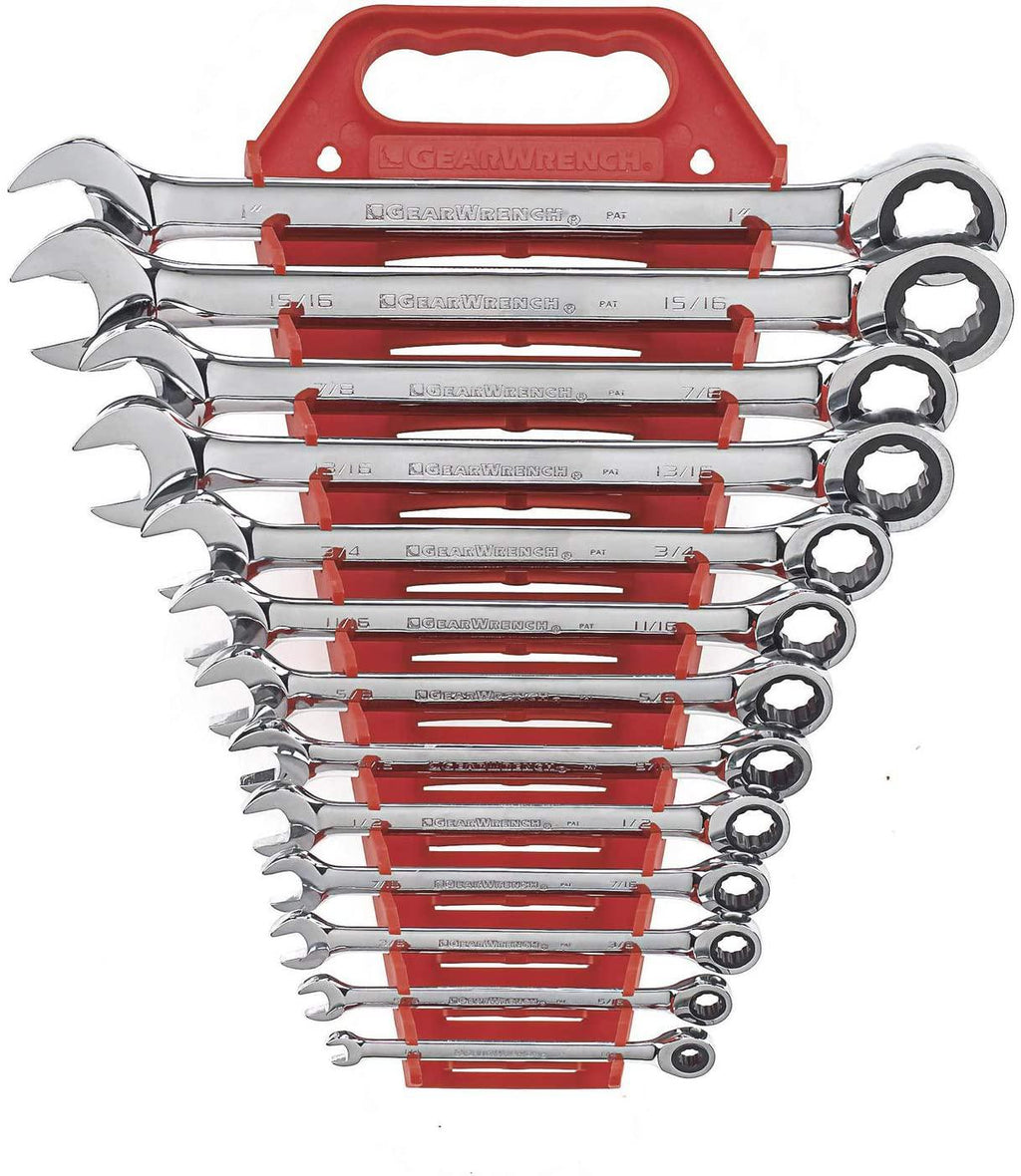 GEARWRENCH 34 Pc. 12 Pt. Ratcheting Combination Wrench Set, Standard &amp; Stubby, SAE/Metric - 85034 &amp; 13 Pc. 12 Pt. Ratcheting Combination Wrench Set, SAE - 9312