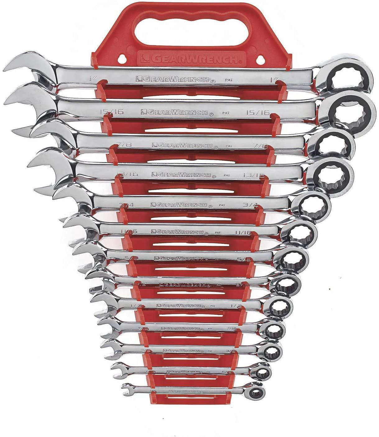GEARWRENCH 34 Pc. 12 Pt. Ratcheting Combination Wrench Set, Standard &amp; Stubby, SAE/Metric - 85034 &amp; 13 Pc. 12 Pt. Ratcheting Combination Wrench Set, SAE - 9312