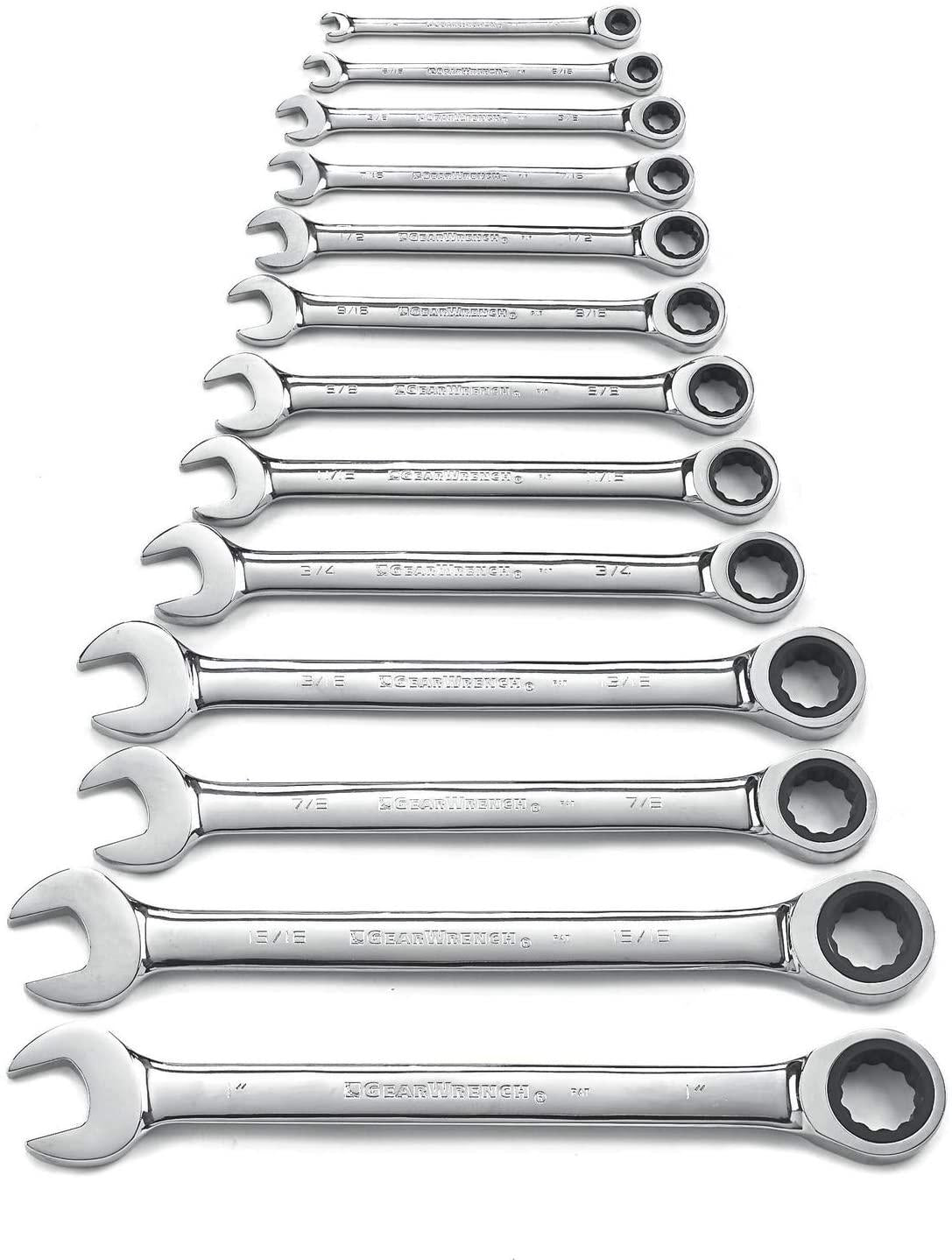 GEARWRENCH 34 Pc. 12 Pt. Ratcheting Combination Wrench Set, Standard &amp; Stubby, SAE/Metric - 85034 &amp; 13 Pc. 12 Pt. Ratcheting Combination Wrench Set, SAE - 9312