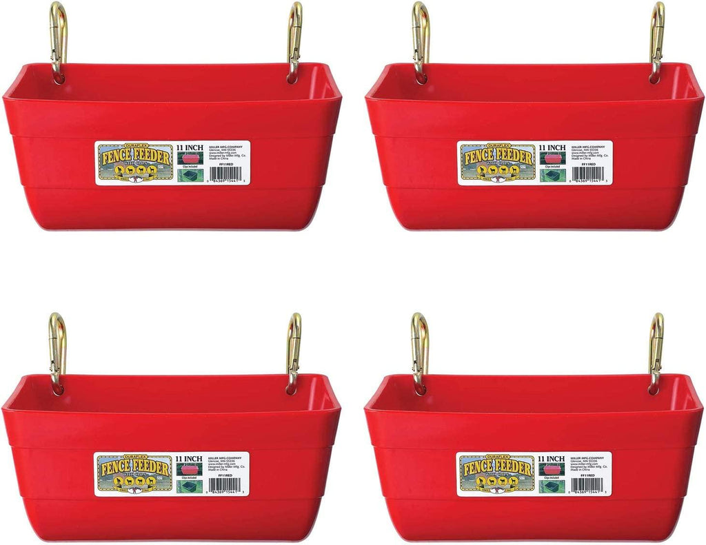 Little Giant FF11RED 4.5 Quart Heavy Duty Wall/Rail Mountable Feed Trough Bucket Fence Feeder, Red (4 Pack)