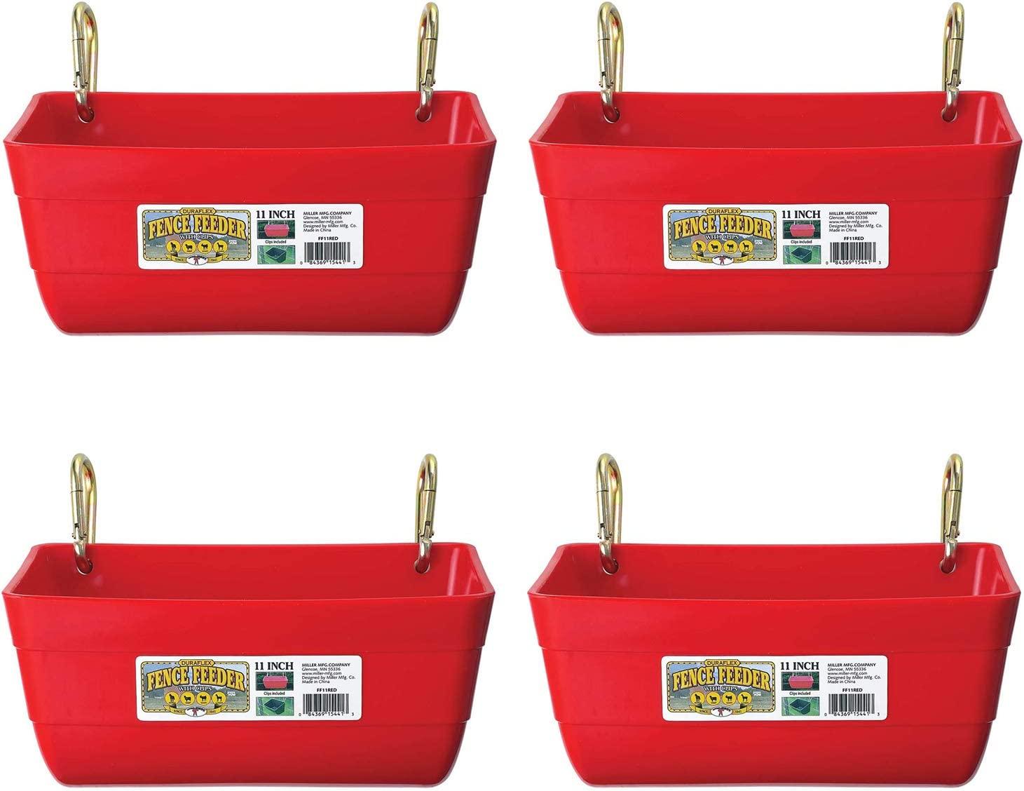 Little Giant FF11RED 4.5 Quart Heavy Duty Wall/Rail Mountable Feed Trough Bucket Fence Feeder, Red (4 Pack)