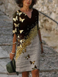 Fashion V-neck short-sleeved butterfly print dress
