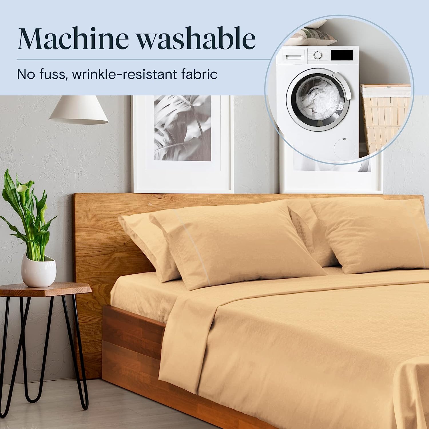 LuxClub 6 PC King Size Sheet Set Bamboo Sheets Deep Pockets 18" Eco Friendly Wrinkle Free Cooling Sheets Machine Washable Hotel Bedding Silky Soft - Gold King
