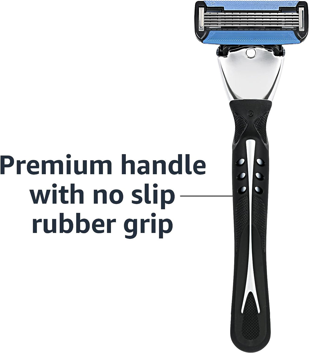 Amazon Basics 5-Blade Motion Sphere Razor for Men with Dual Lubrication and Precision Beard Trimmer, Handle &amp; 2 Cartridges (Fits Amazon Basics Razor Handles only), Black (Previously Solimo)