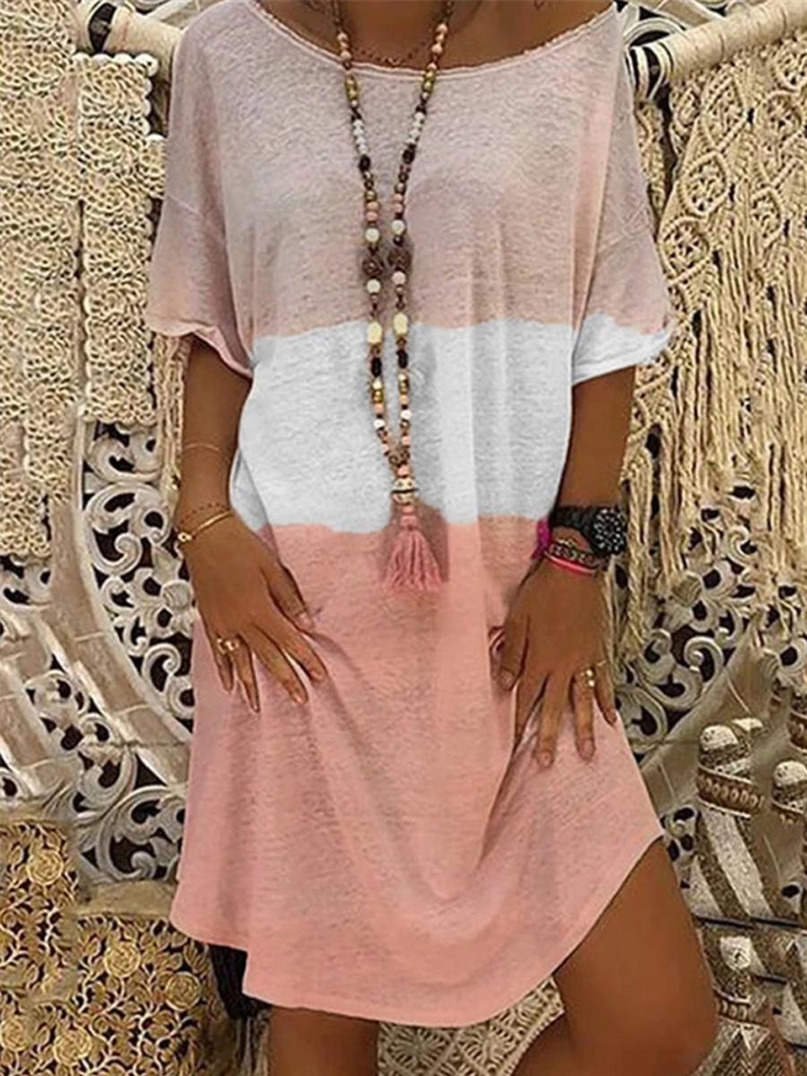 Colorblock Printed Short-sleeved Mini Dress