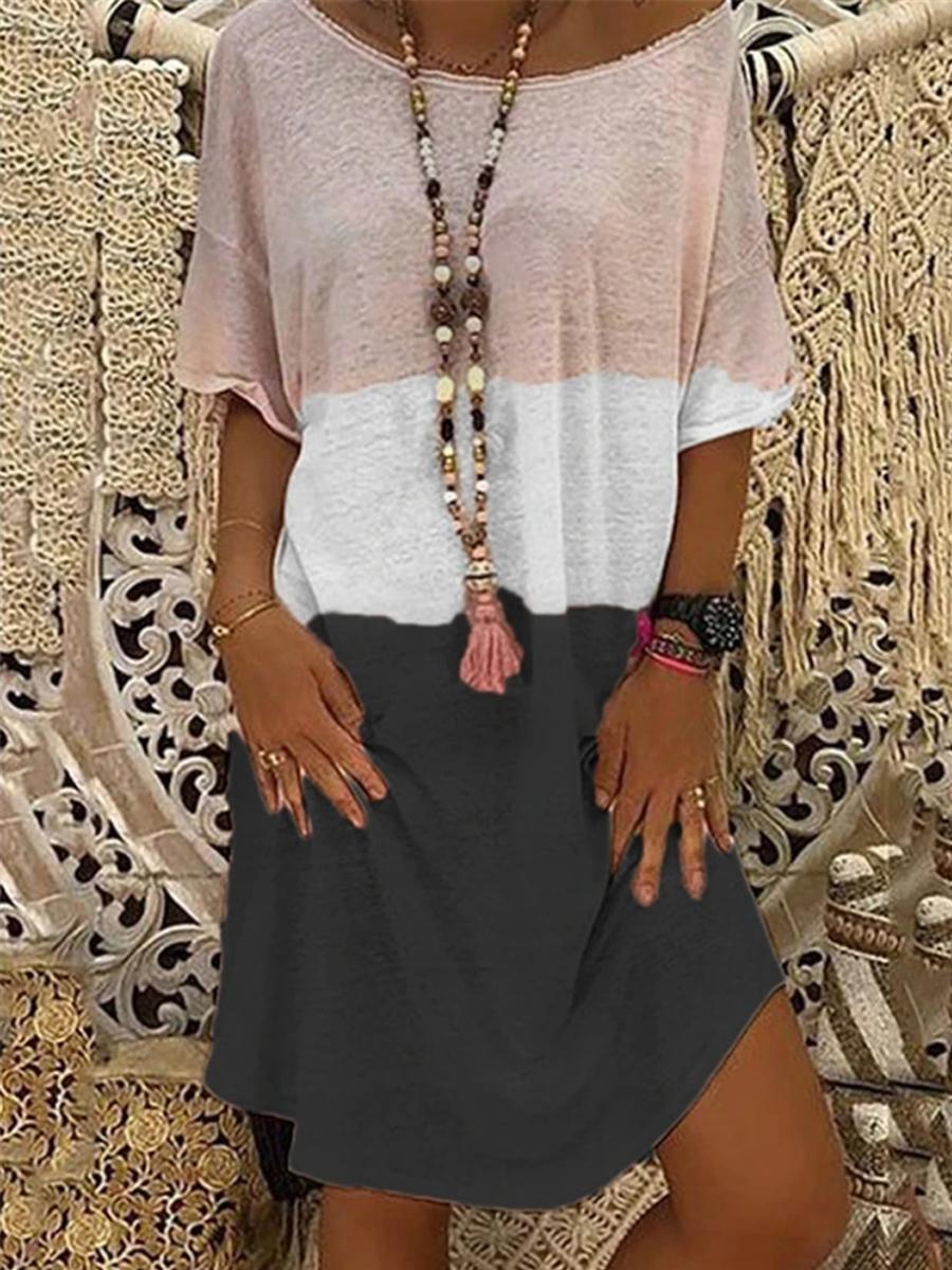 Colorblock Printed Short-sleeved Mini Dress