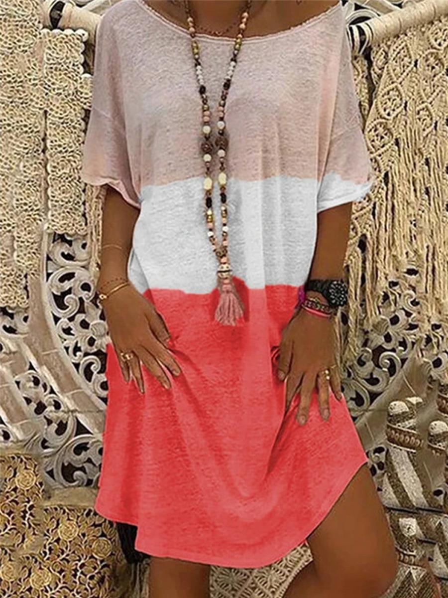 Colorblock Printed Short-sleeved Mini Dress