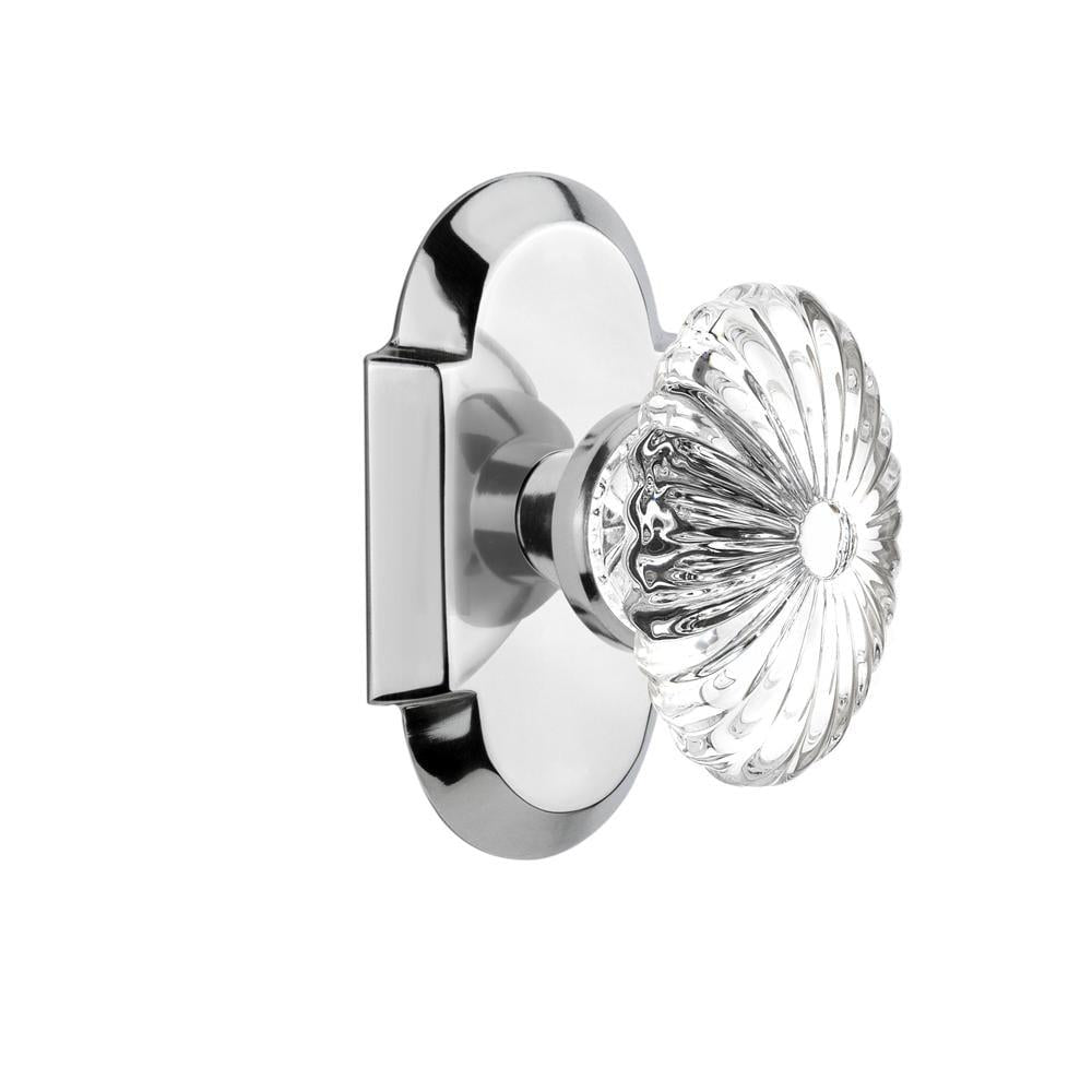 CottaPlate 2-3/4 in. Backset Bright Chrome Privacy Bed/Bath Oval Fluted Crystal Glass Door Knob