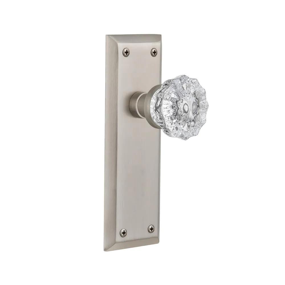 York Plate 2-3/4 in. Backset Satin Nickel Privacy Bed/Bath Crystal Glass Door Knob