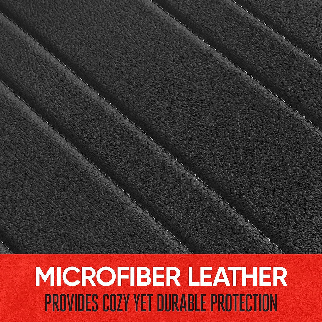 Motor Trend Seat Covers for Cars Trucks SUV, Faux Leather Full Set Black Padded Car Seat Covers with Storage Pockets, Premium Interior Car Seat Cover