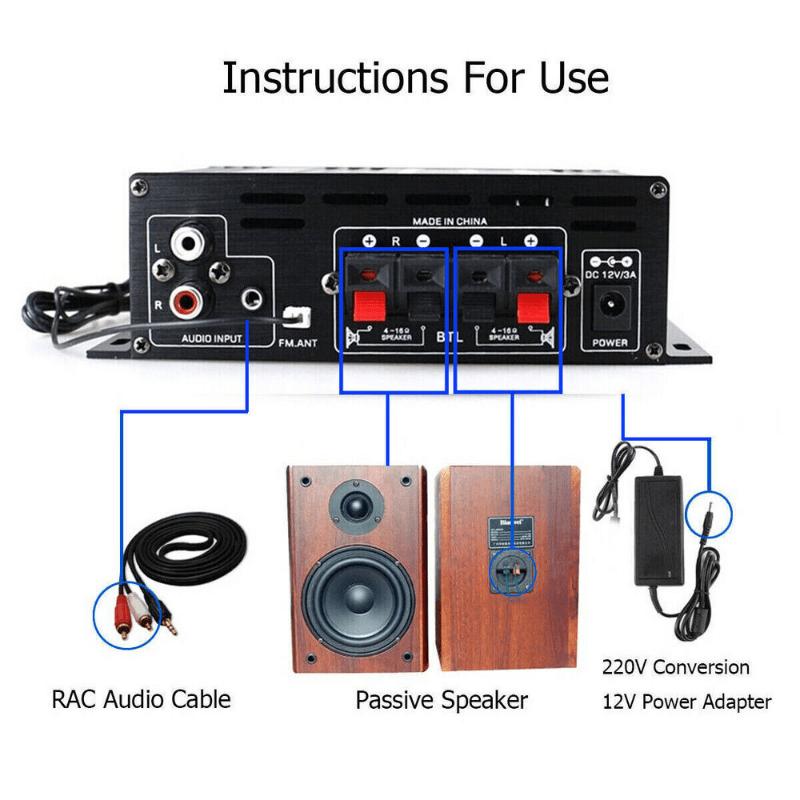 High Quality 1 Set 800W 2 Channel BT Mini HIFI Power Amplifier Audio Stereo Amp Home Car FM