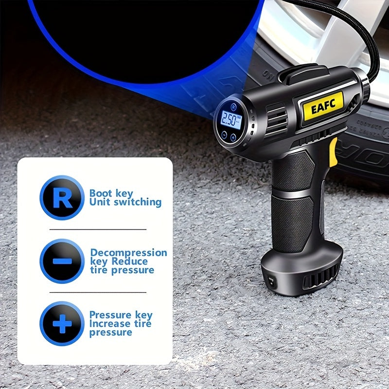 120W Portable Car Air Compressor: Inflate Your Tires With Ease - Wireless &amp; Wired Handheld Pump With LED Light
