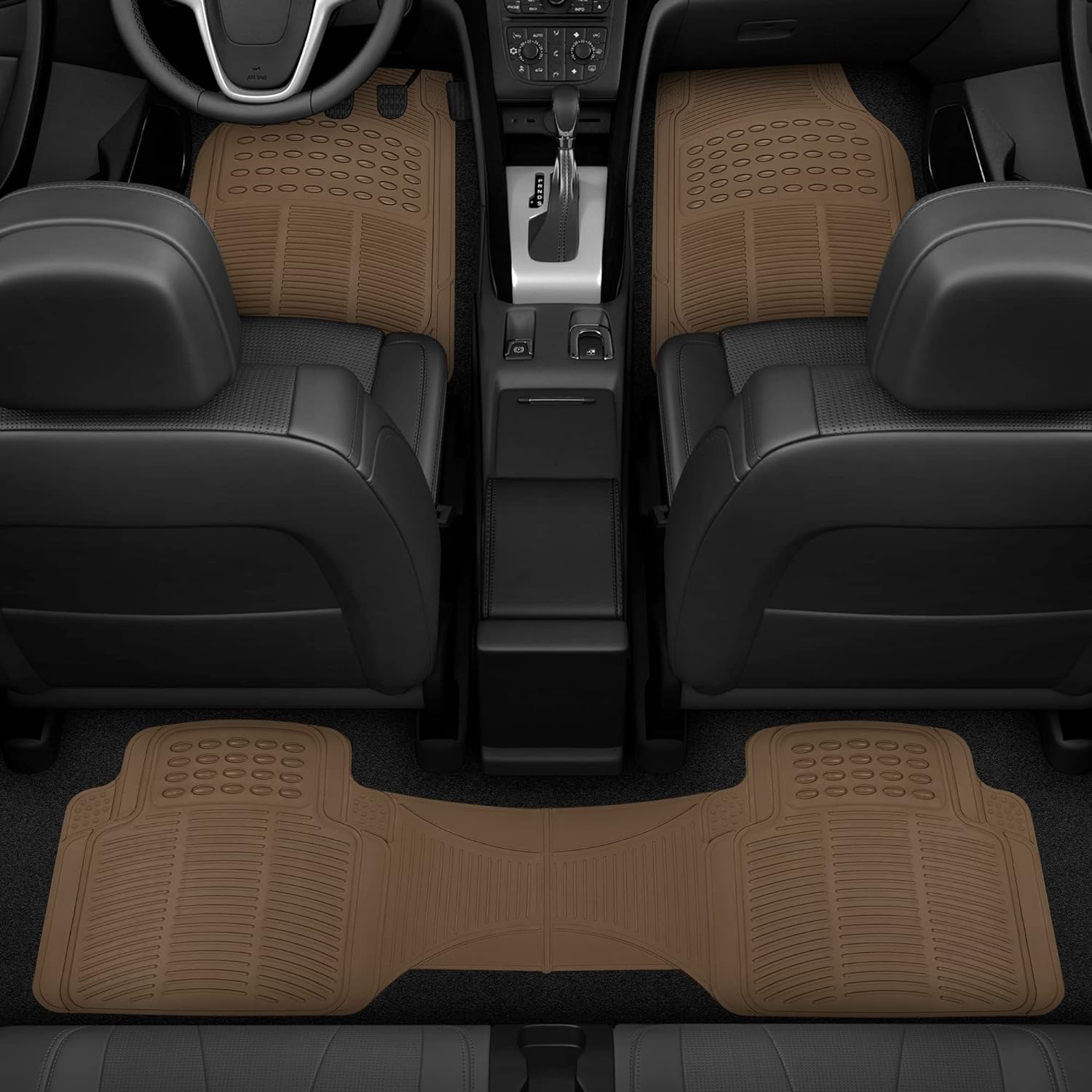 BDK ProLiner Floor Mats for Cars Trucks SUV, Beige 3-Piece Heavy Duty Car Mats with Universal Fit , All Weather Car Floor Liners