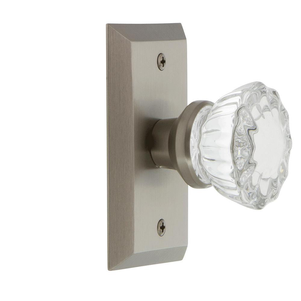 Studio Plate 2-3/4 in. Backset Satin Nickel Privacy Bed/Bath Crystal Glass Door Knob