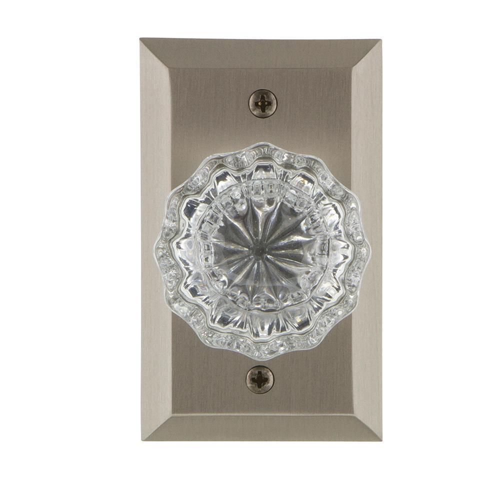 Studio Plate 2-3/4 in. Backset Satin Nickel Privacy Bed/Bath Crystal Glass Door Knob