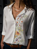 Floral Print Lapel Long Sleeve Casual Blouse