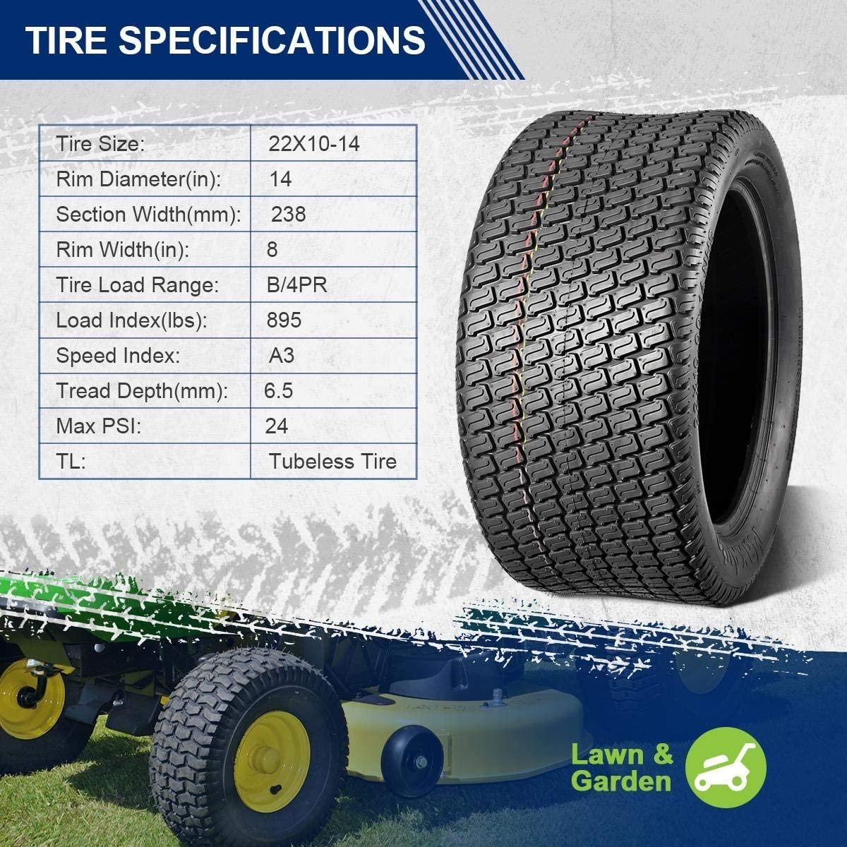 MaxAuto Lawn & Garden Tire 22X10-14 P332 4PR Tubeless, 2Pcs