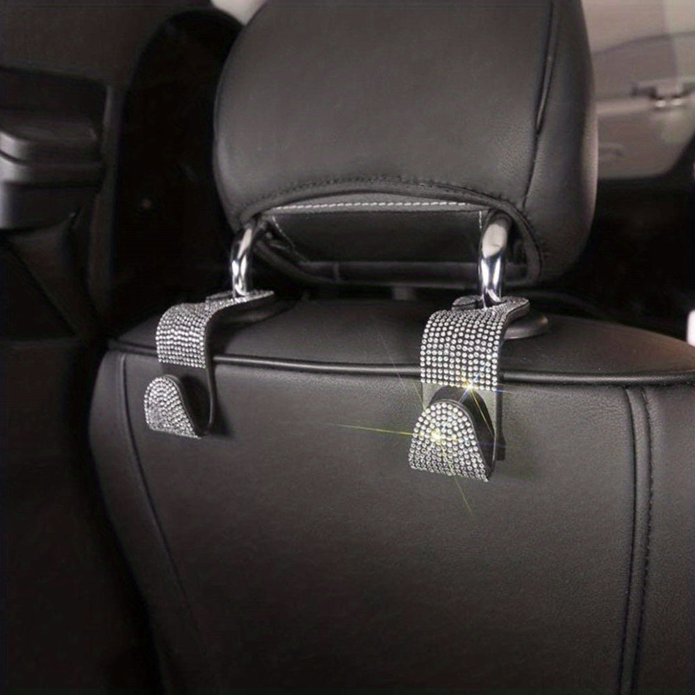 2pcs Artificial Diamond Car Hook, Car Hidden Car StoraHook Creative Car Seat Hook Hanger Car Accessories For Women