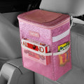 HOTOR Car Trash Can with Lid and Storage Pockets,100% Leak-Proof Car Organizer, Waterproof Car Garbage Can, Multipurpose Trash Bin for Car -Sparkle Pink