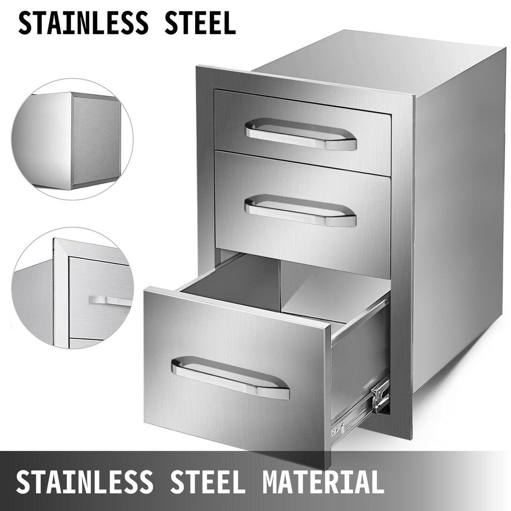 15"Wx21"H Outdoor Kitchen Drawers  Steel Triple BBQ Drawers Flush Mount