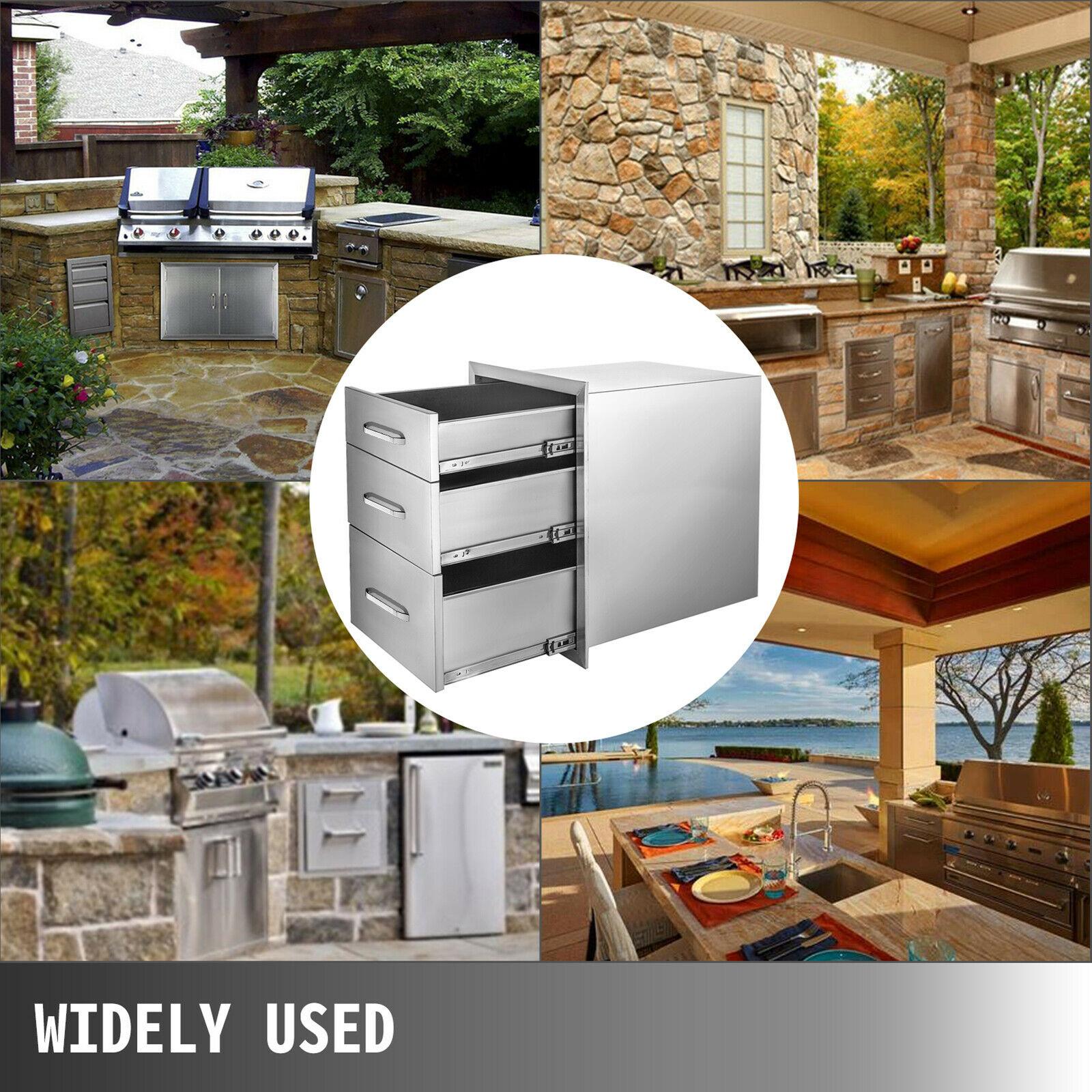 15"Wx21"H Outdoor Kitchen Drawers  Steel Triple BBQ Drawers Flush Mount