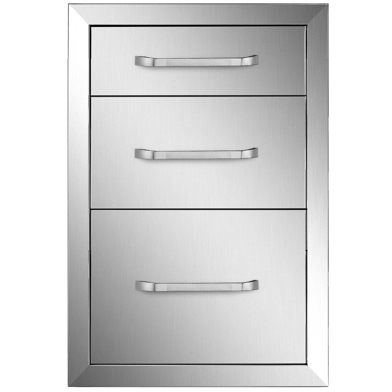 15"Wx21"H Outdoor Kitchen Drawers  Steel Triple BBQ Drawers Flush Mount