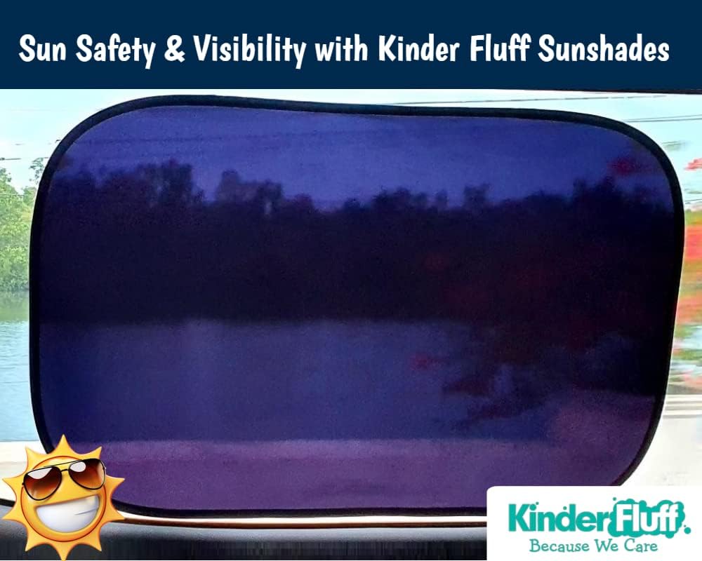 Kinder Fluff Car Window Shades (4X) - The Only Certified Sun Shade Blocking 99.95% UVR - Award Winning for Baby, Automotive Sunshades For Van, SUV &amp; Aircraft Pilot - XL