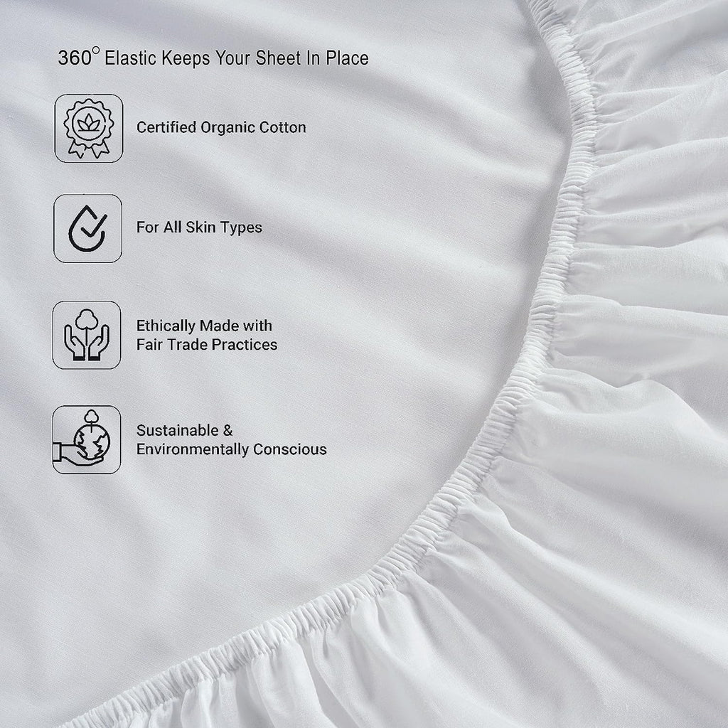 LANE LINEN Organic Cotton White Twin Sheets Set, 3-Piece Pure Organic Cotton Percale Sheets,Twin Sheets, Ultra Soft Bedding Sheets, Fits Mattress Upto 15" Deep - White