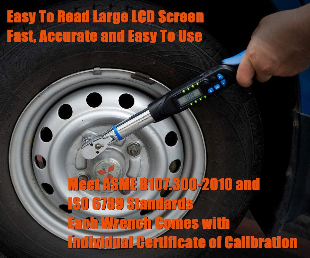 Summit Tools 1/2 inch UltraPrecision Flex-Head Digital Torque Wrench, 5 - 99.5 ft-lbs RanAccurate to ±2%, Buzzer and LED, LCD Display, Calibrated (WEF4-135BN)