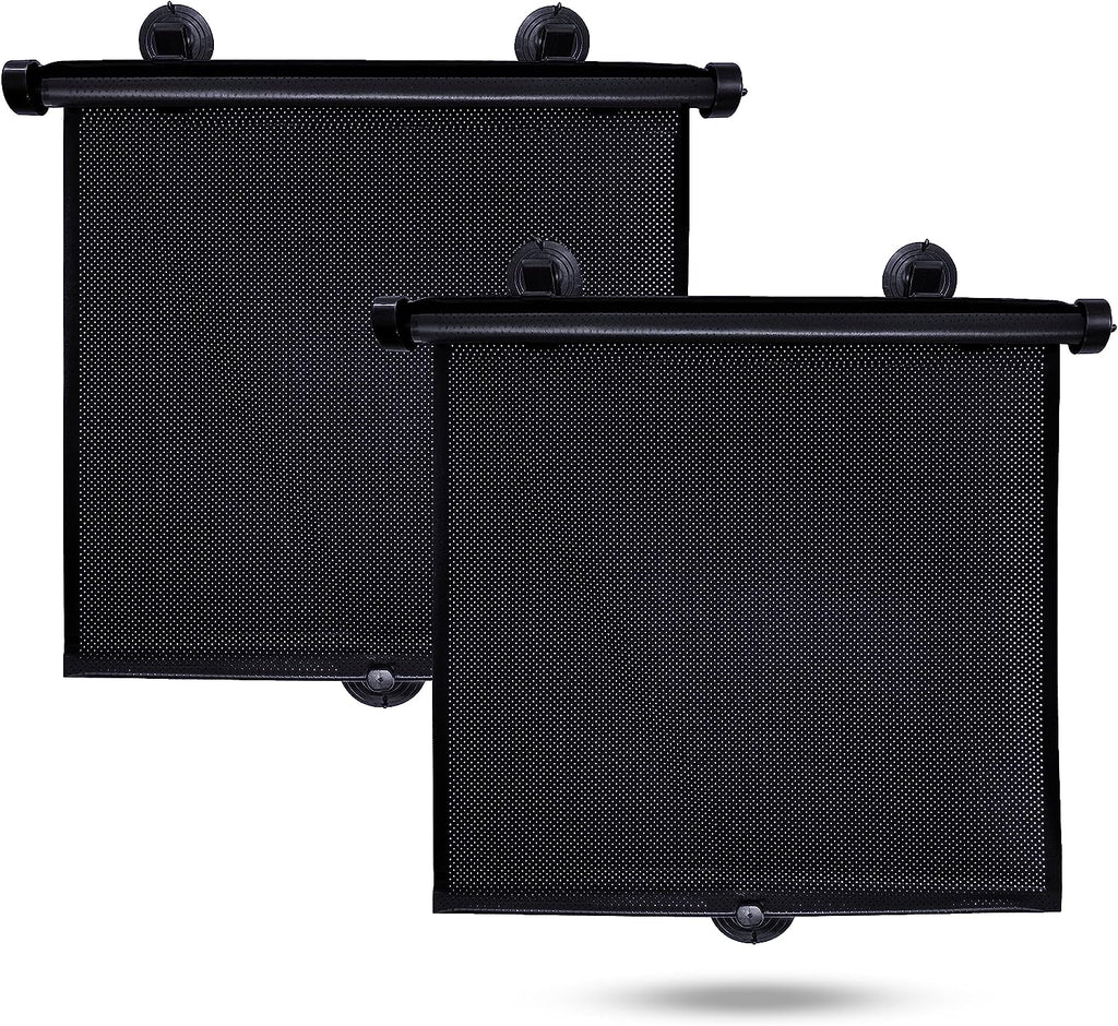 EcoNour Car Side Window Sun Shade (2 Pack) | Retractable Car Roller Sunshade for Kids | Baby Car Window Shades for UV and Sun Glare Protection | Baby Car Travel Accessories (15"x17")