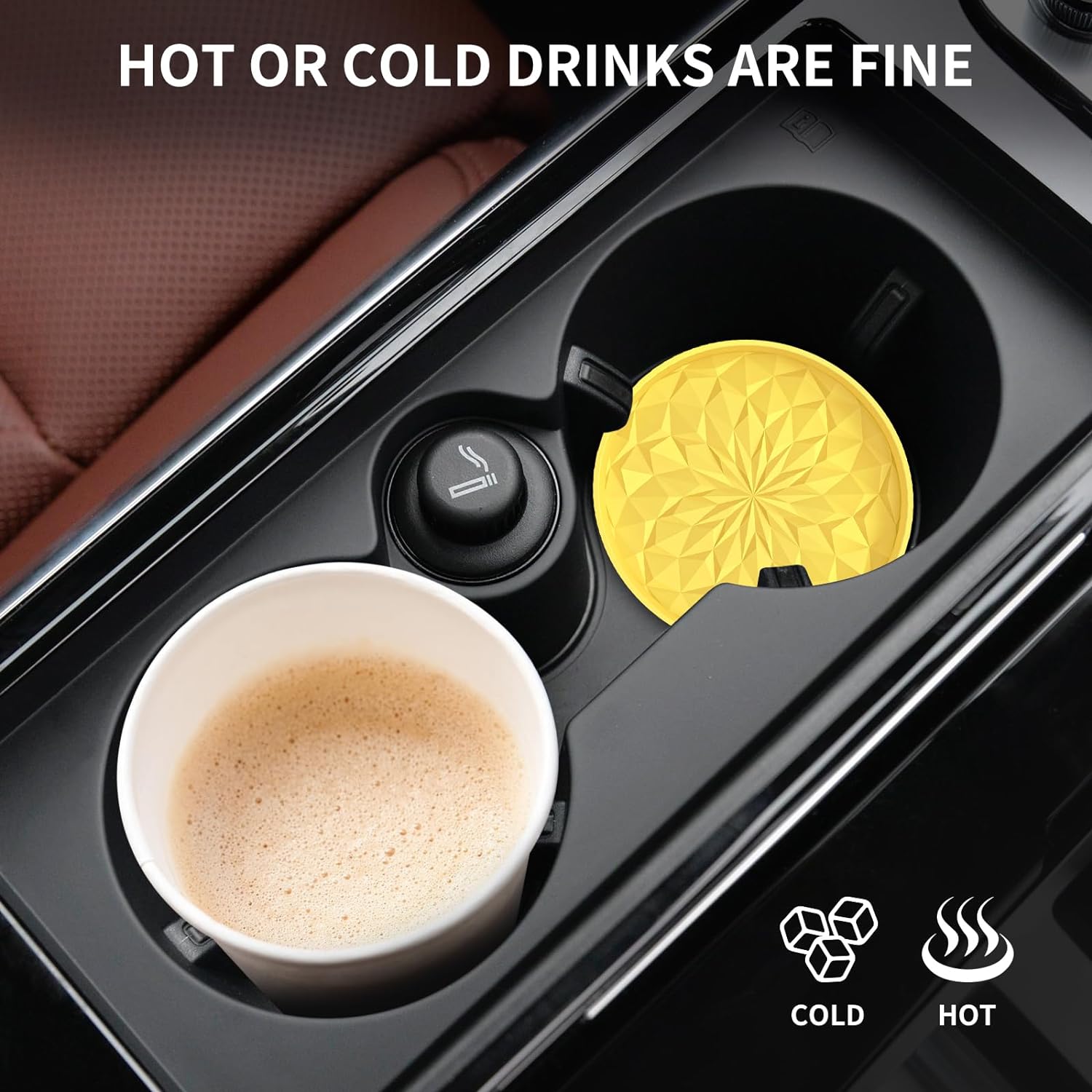 Car Cup Coaster [4 Pack] ME.FAN Silicone Car Coasters/Cup Mats - 2.75In Universal Non-Slip Recessed Car Interior Accessories - Car Cup Holder Insert Coasters Yellow