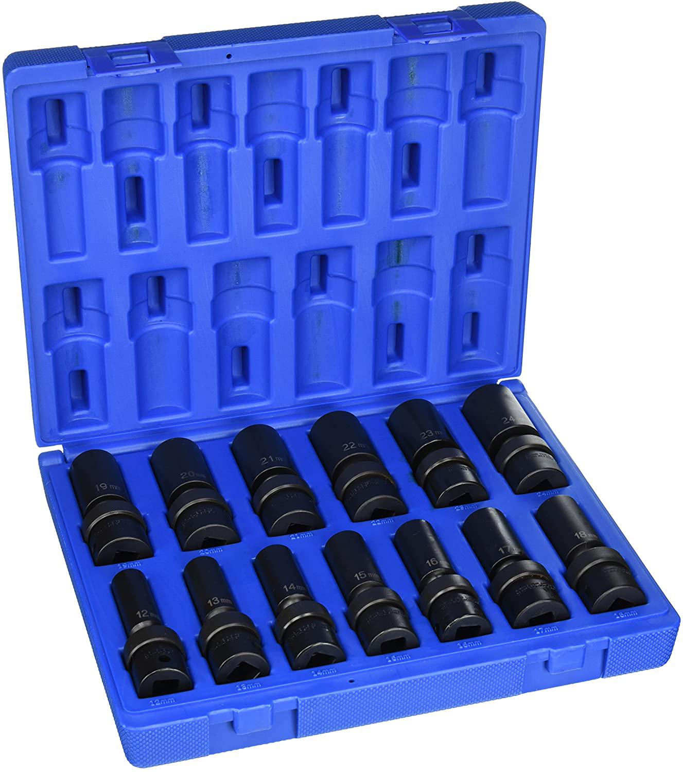 Grey Pneumatic (1313UMD) 1/2" Drive 13-Piece Deep Length Metric Universal Socket Set