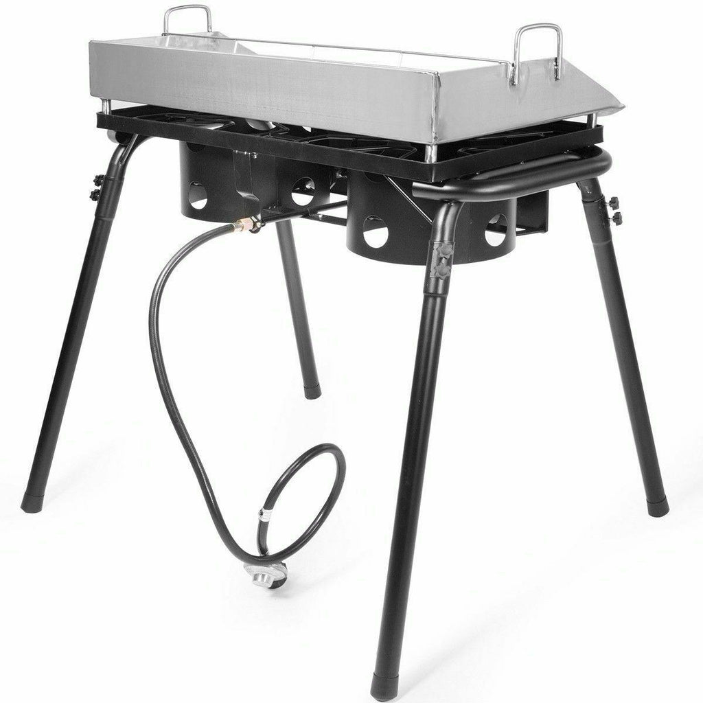 9PC LPG Gas Propane Double Stove Burner w/ Flat Griddle  Comal Plancha
