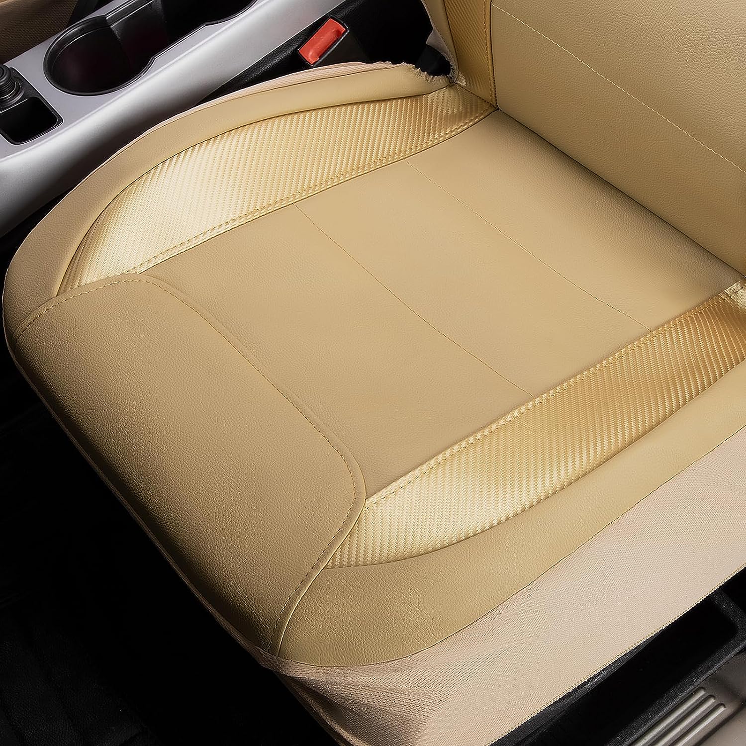 Flying Banner car seat Covers Protects Water Proof Faux Leather Carbon Fiber Front and Rear Bench (Gold Beige, Full Set)