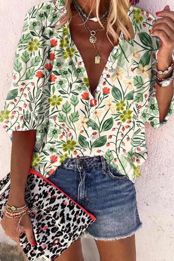 V-neck Casual Print Shirt