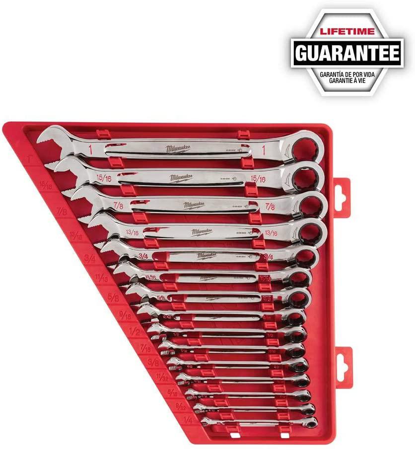 Milwaukee SAE Combination Ratcheting Wrench Mechanics Tool Set (15-Piece)