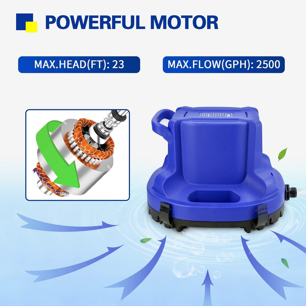 JANZ 2500 GPH Automatic Swimming Pool Cover Pump Above Ground,1/3 HP Submersible Pump with 25 FT DrainaHose Kit and Positioning Rope,Water Removal Pump for Pool Cover,Pool and More