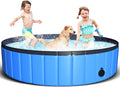 juoifip foldable dog pet pool 63"x12" xxl portable pet swimming pool kiddie pool for pets hard plastic pet bath tub indoor outdoor pool for pets large dogs cats and kids (bonus brush+chew toy)