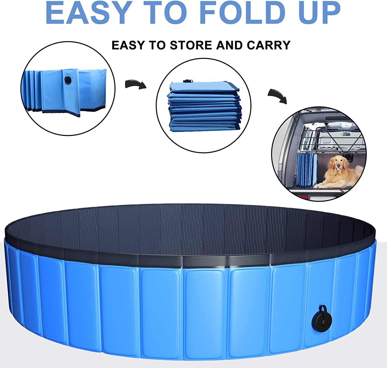 juoifip foldable dog pet pool 63"x12" xxl portable pet swimming pool kiddie pool for pets hard plastic pet bath tub indoor outdoor pool for pets large dogs cats and kids (bonus brush+chew toy)