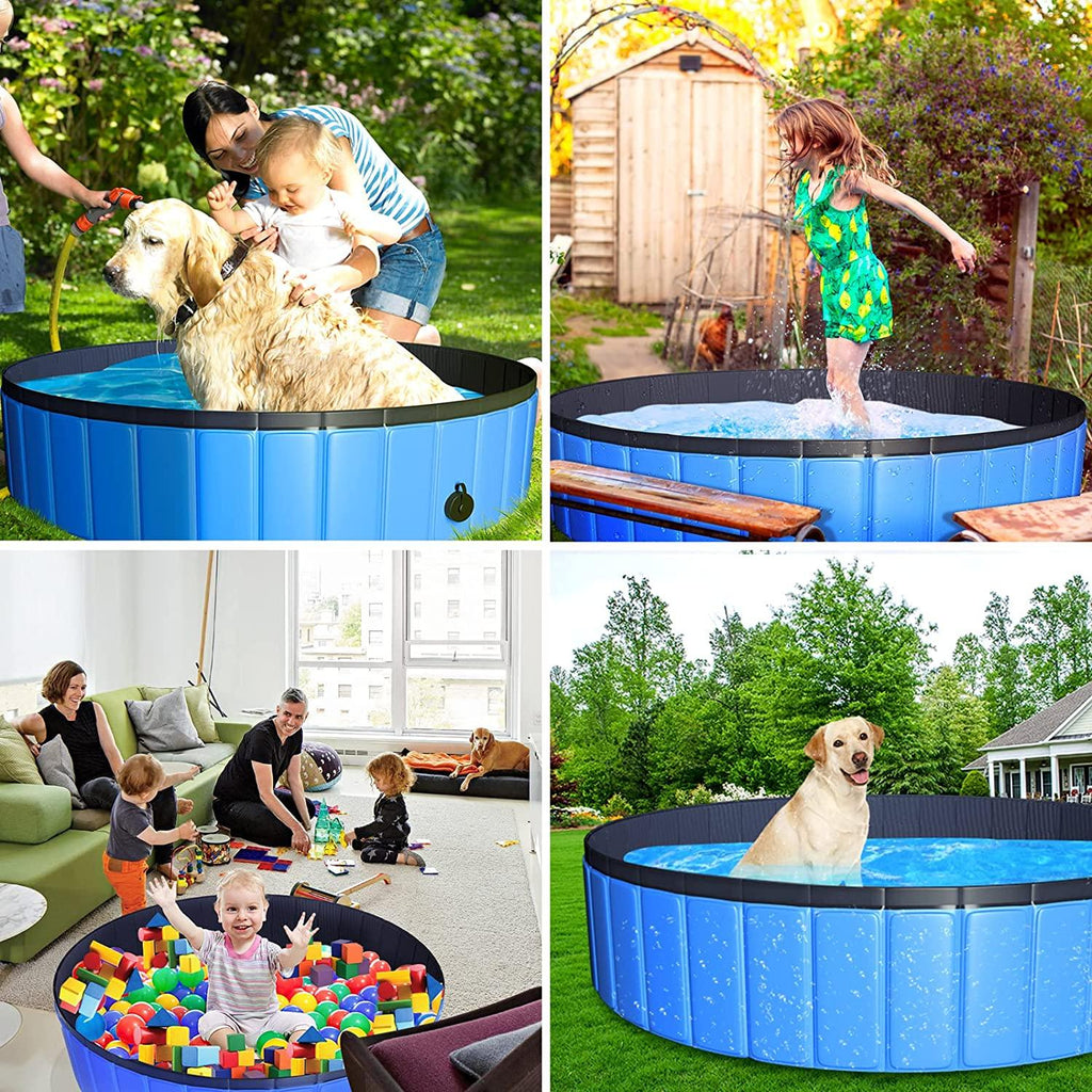 juoifip foldable dog pet pool 63"x12" xxl portable pet swimming pool kiddie pool for pets hard plastic pet bath tub indoor outdoor pool for pets large dogs cats and kids (bonus brush+chew toy)