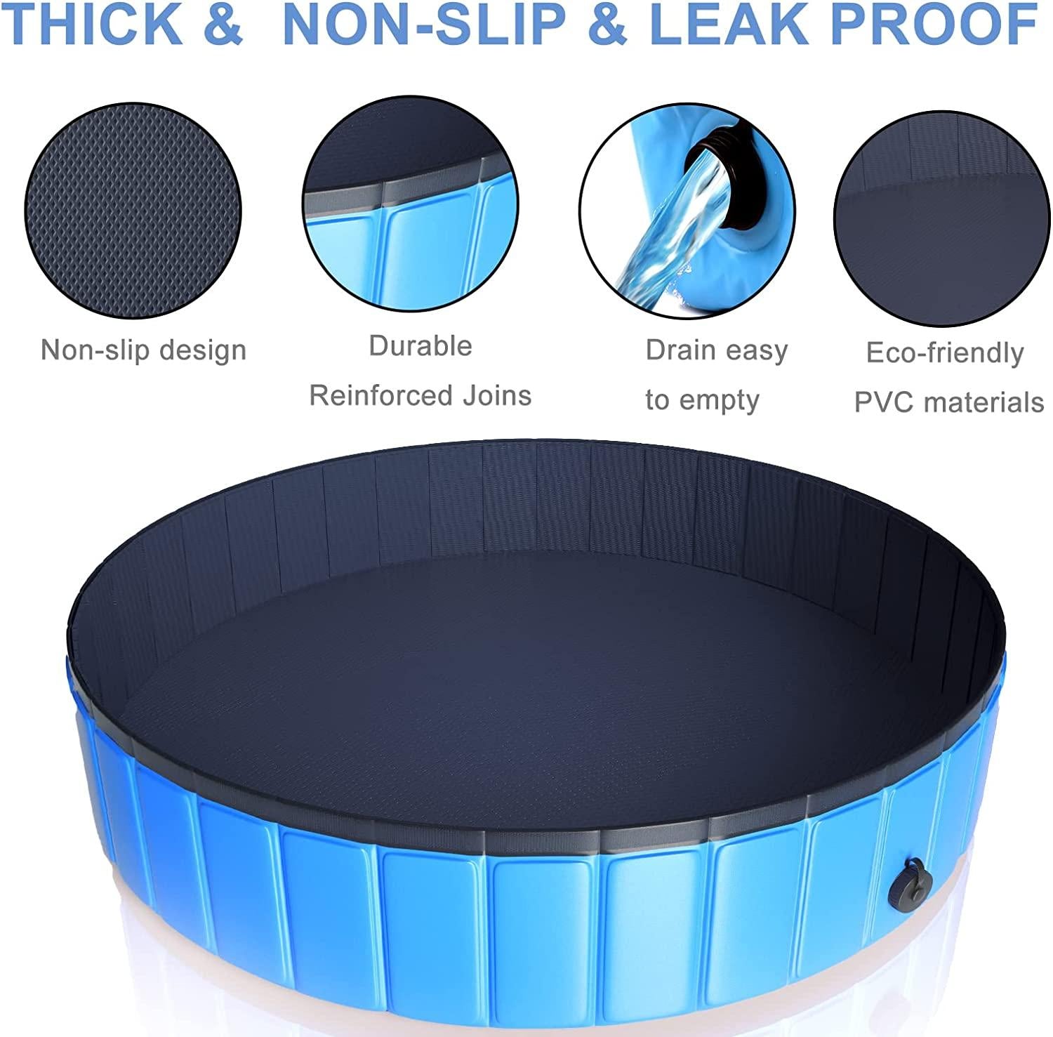 juoifip foldable dog pet pool 63"x12" xxl portable pet swimming pool kiddie pool for pets hard plastic pet bath tub indoor outdoor pool for pets large dogs cats and kids (bonus brush+chew toy)