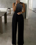 Rhinestone Cutout Ruched Wide Leg Jumpsuit
