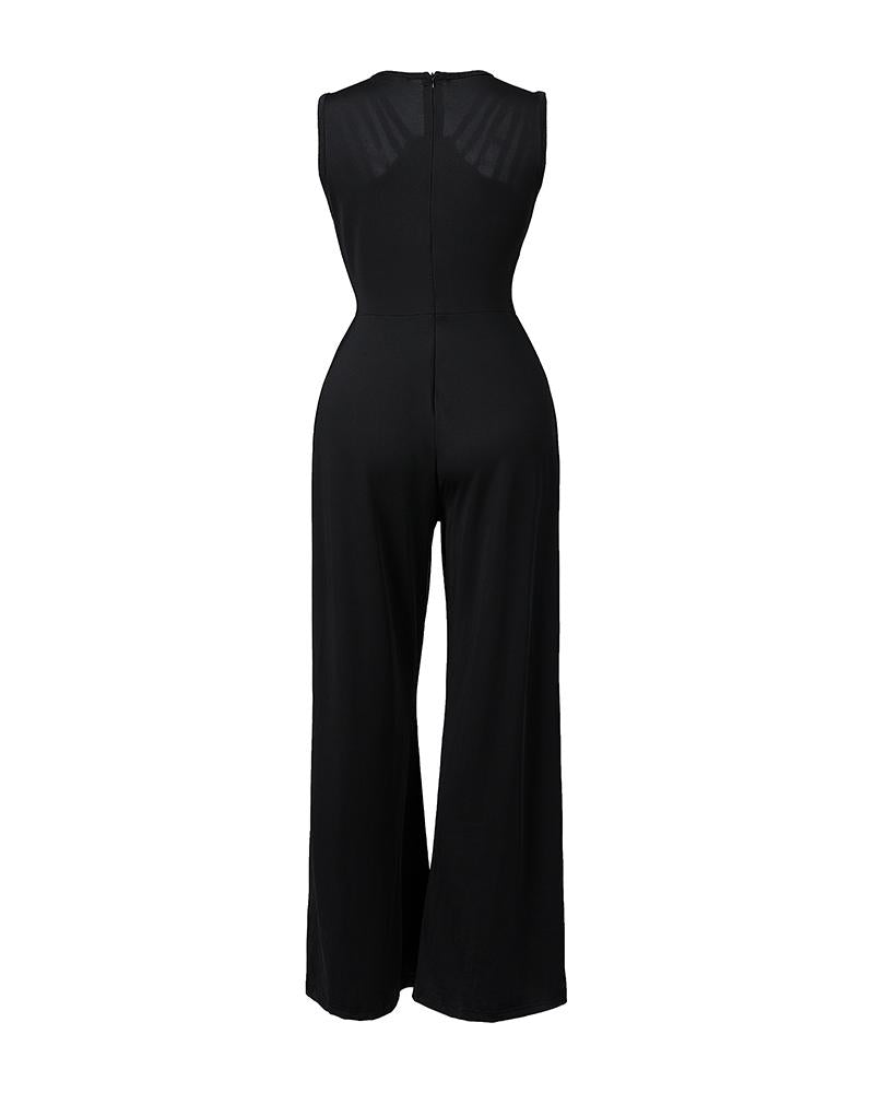 Rhinestone Cutout Ruched Wide Leg Jumpsuit