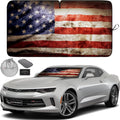 Autoamerics 1-Piece Windshield Sun Shade Grunge American Flag - 2 USA  - Foldable Car Front Window Sunshade for Most Sedans SUV Truck - Blocks Max UV Rays and Keeps Your Vehicle Cool - Small
