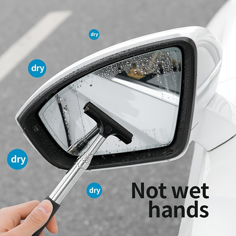 Portable Rearview Mirror Wiper Retractable Car Window Cleaning Brush With SponCleaner Remover
