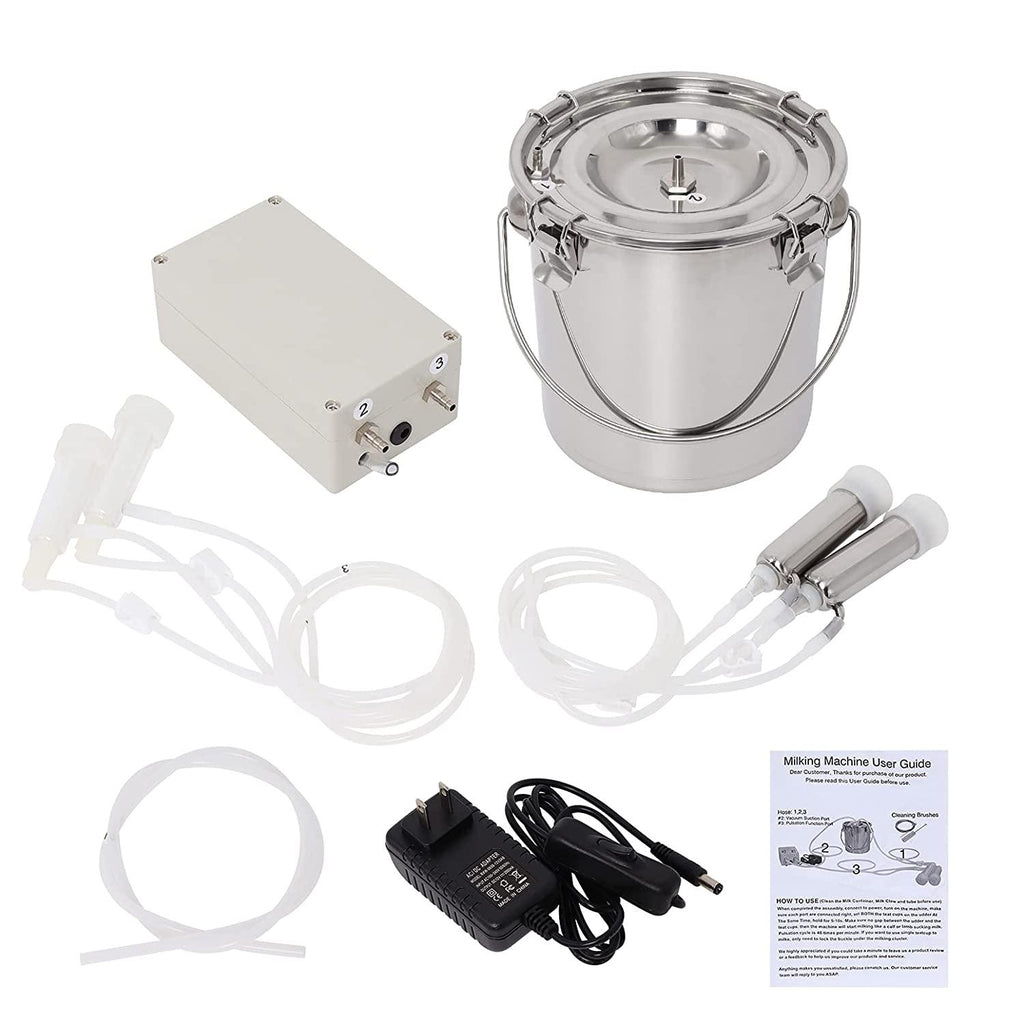 5L Electric Cow Goat MilMachine, Portable Pulsation MilMachine Single Bucket Piston Vacuum Pump