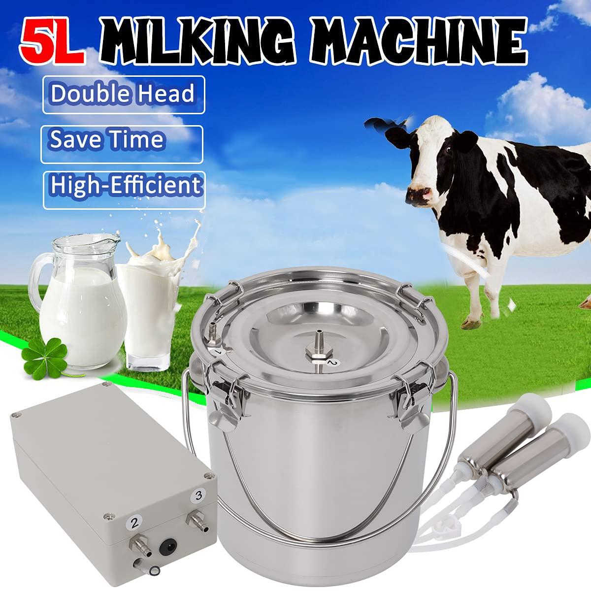 5L Electric Cow Goat MilMachine, Portable Pulsation MilMachine Single Bucket Piston Vacuum Pump